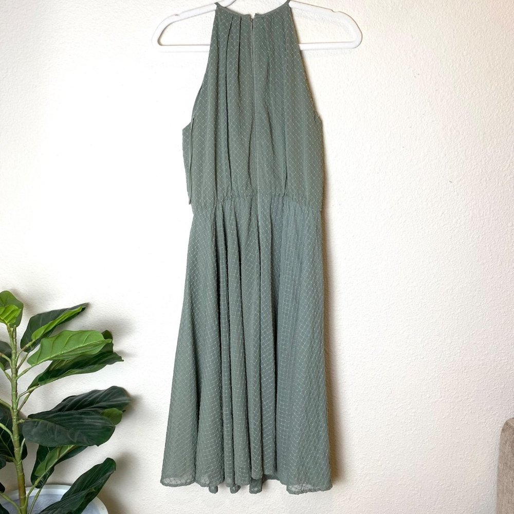 Gal Meets Glam Lenore Shirred Neck A-Line Sleeveless Midi Dress Moss Green - Picture 8 of 11